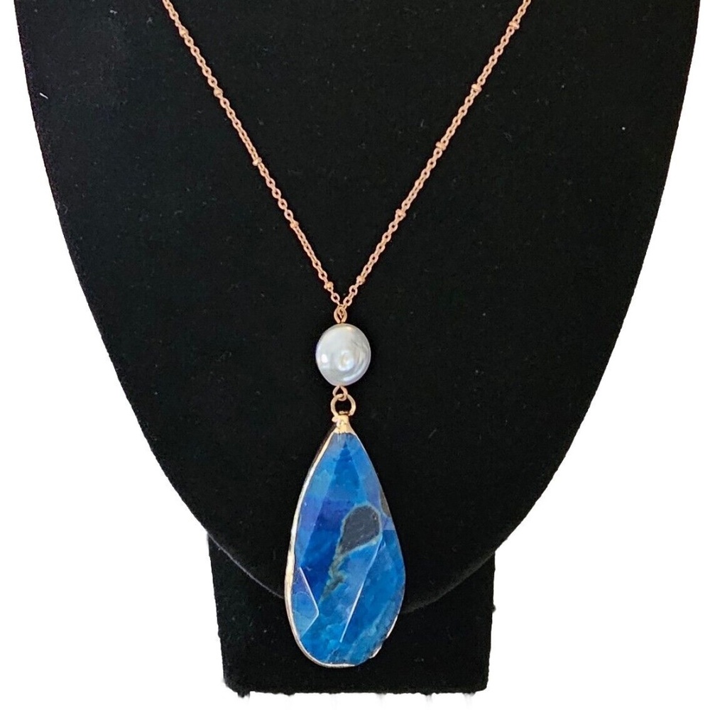 Labradorite Pendant Necklace 34" Breathe Autumn Rain Blue Faceted